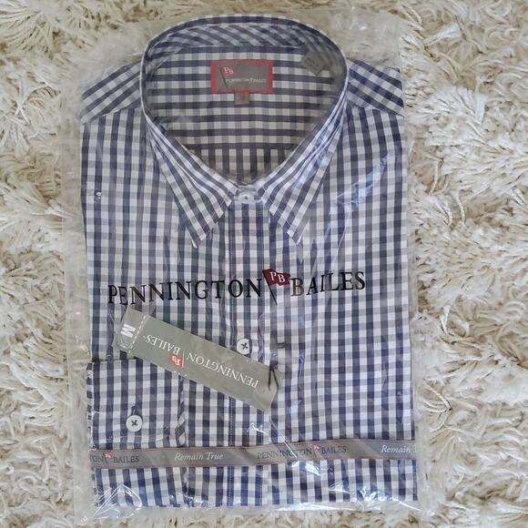 Pennington Bailes Women's Long Sleeve Button Down Cotton Blouse Navy Blue Plaid - Picture 5 of 7